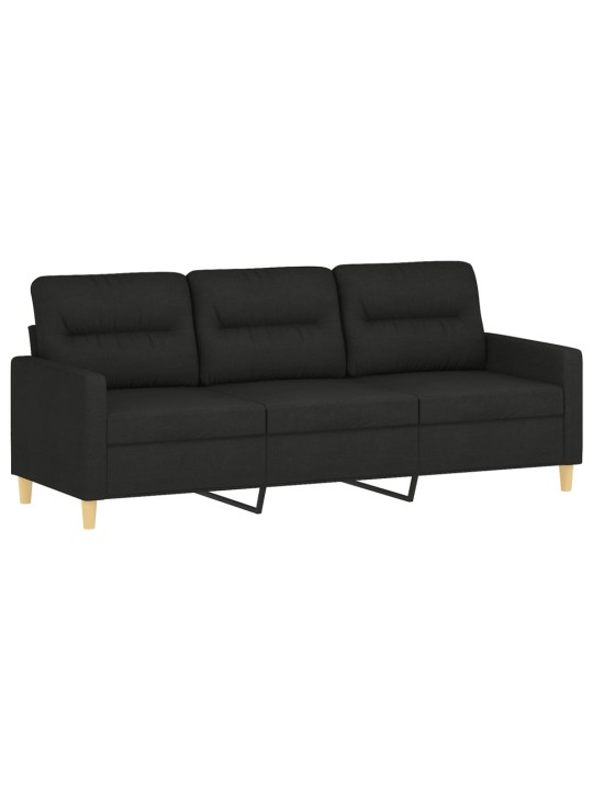 Trivietė sofa, juodos spalvos, 180cm, audinys