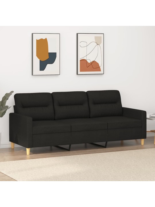 Trivietė sofa, juodos spalvos, 180cm, audinys