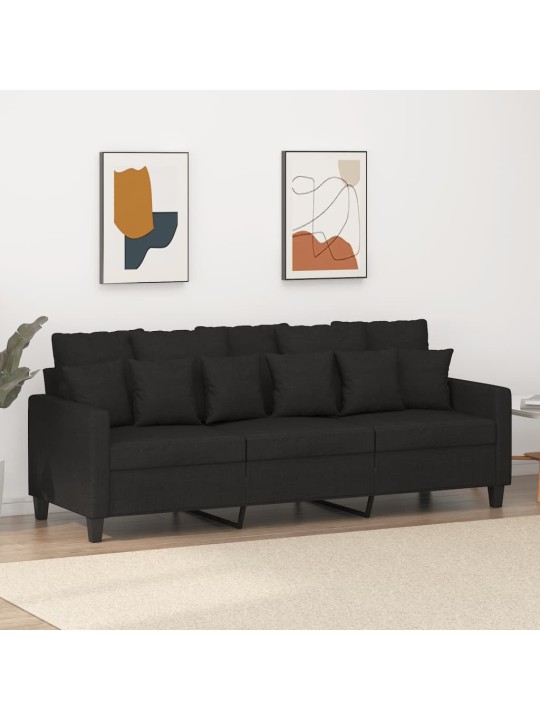Trivietė sofa, juodos spalvos, 180cm, audinys
