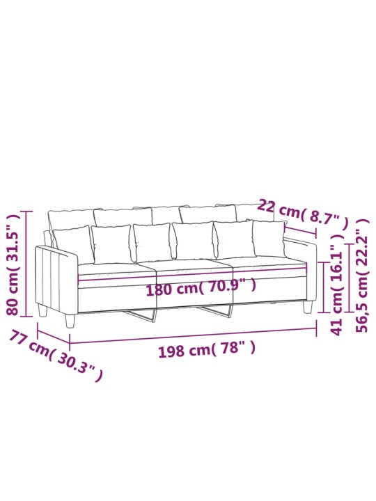 Trivietė sofa, šviesiai geltonos spalvos, 180cm, audinys