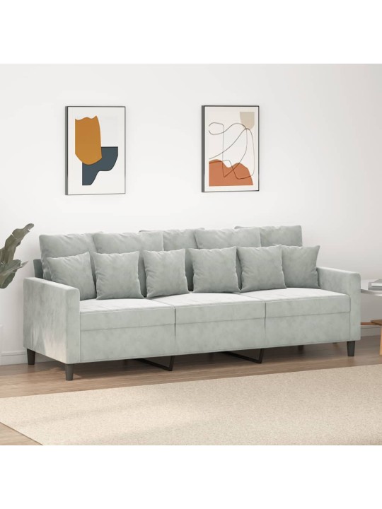 Trivietė sofa, šviesiai pilkos spalvos, 180cm, aksomas