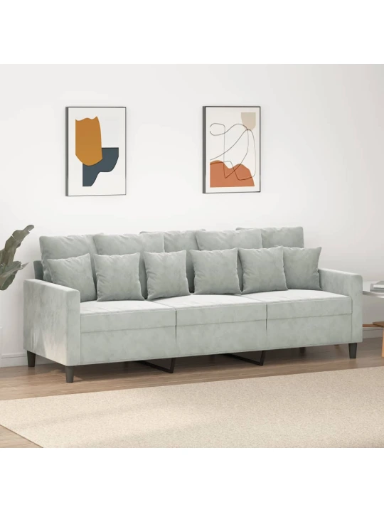 Trivietė sofa, šviesiai pilkos spalvos, 180cm, aksomas
