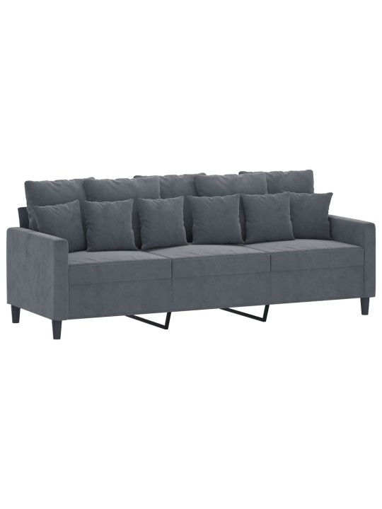 Trivietė sofa, tamsiai pilkos spalvos, 180cm, aksomas
