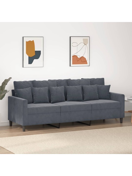 Trivietė sofa, tamsiai pilkos spalvos, 180cm, aksomas
