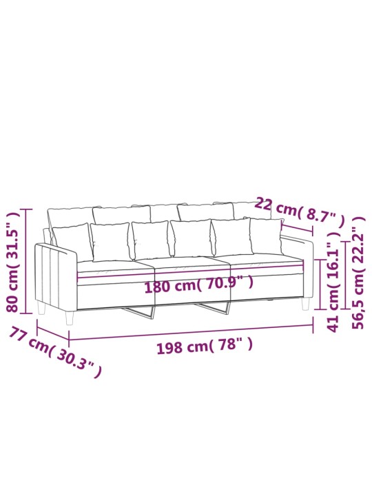 Trivietė sofa, tamsiai žalios spalvos, 180cm, aksomas