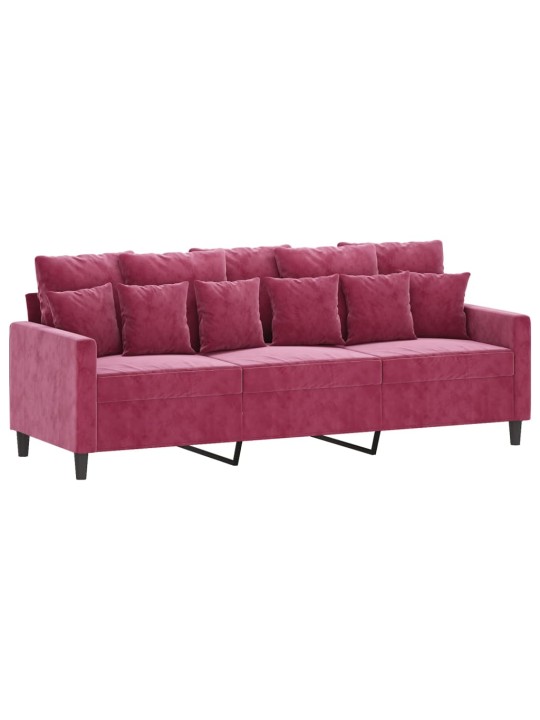 Trivietė sofa, raudonojo vyno spalvos, 180cm, aksomas