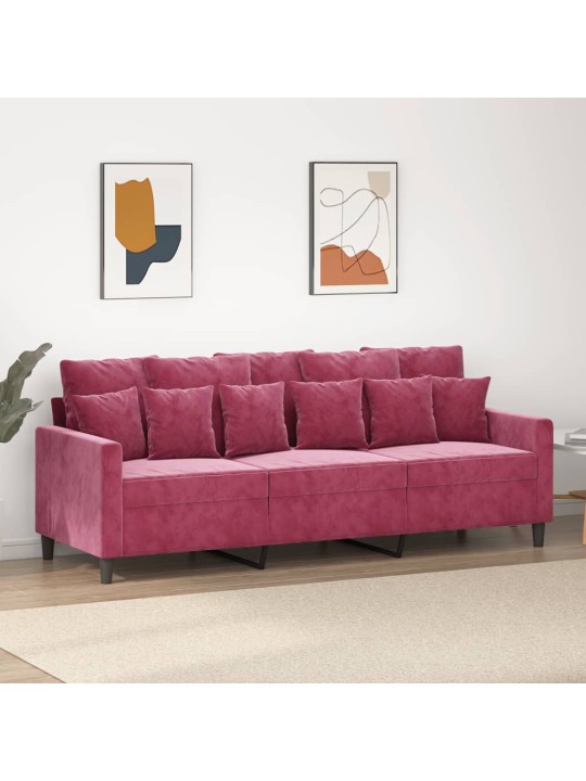 Trivietė sofa, raudonojo vyno spalvos, 180cm, aksomas