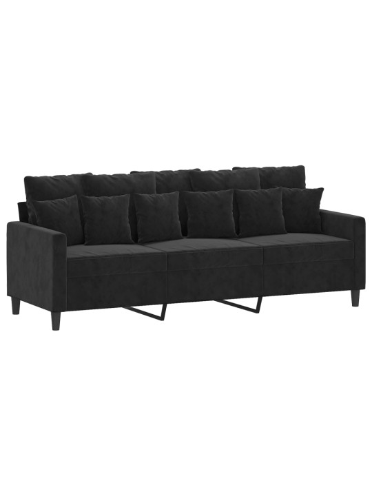 Trivietė sofa, juodos spalvos, 180cm, aksomas