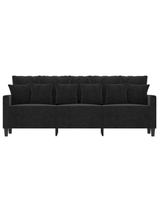 Trivietė sofa, juodos spalvos, 180cm, aksomas