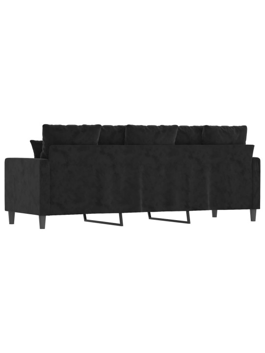 Trivietė sofa, juodos spalvos, 180cm, aksomas