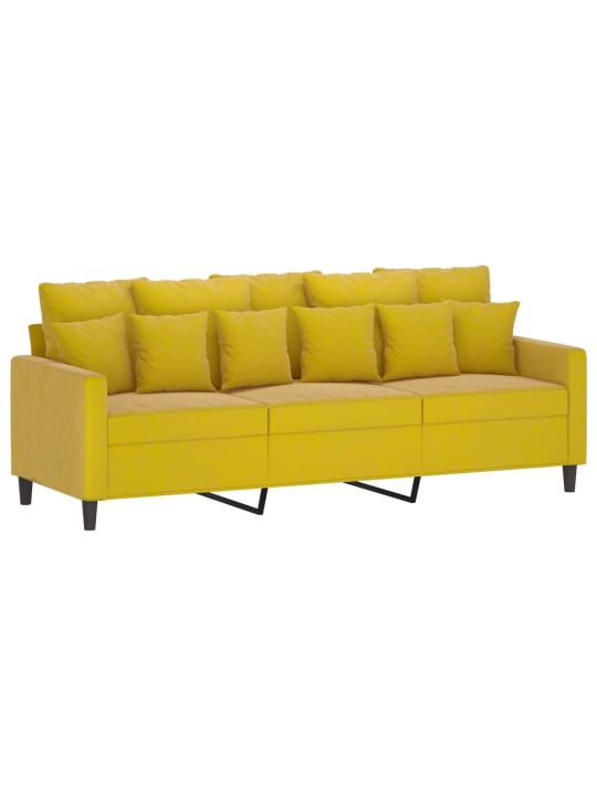 Trivietė sofa, geltonos spalvos, 180cm, aksomas
