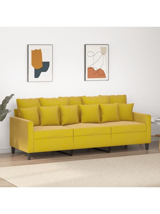 Trivietė sofa, geltonos spalvos, 180cm, aksomas