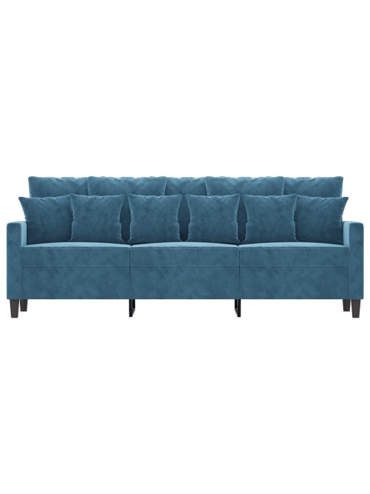 Trivietė sofa, mėlynos spalvos, 180cm, aksomas