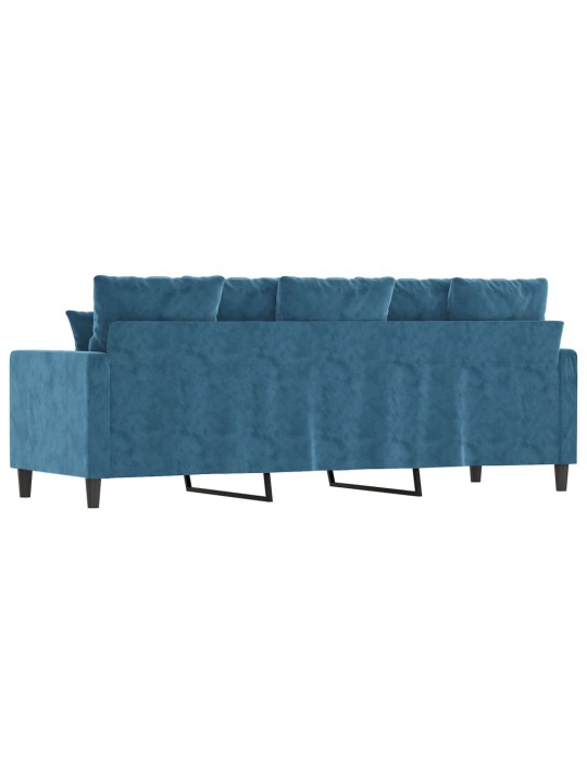 Trivietė sofa, mėlynos spalvos, 180cm, aksomas