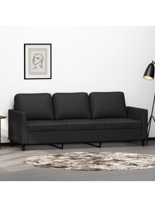Trivietė sofa, juodos spalvos, 180cm, dirbtinė oda