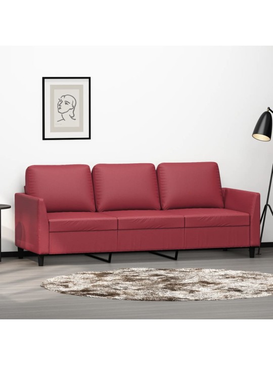 Trivietė sofa, raudonojo vyno spalvos, 180cm, dirbtinė oda