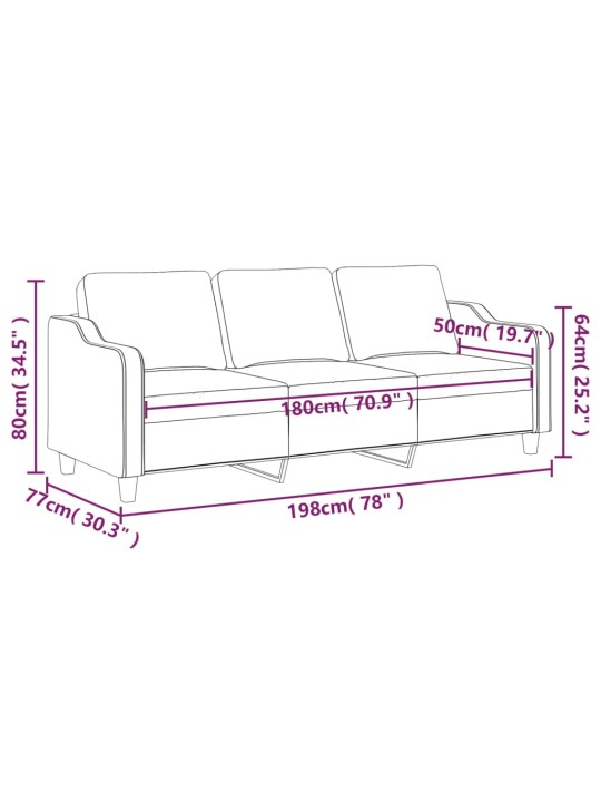 Trivietė sofa, rudos spalvos, 180cm, audinys