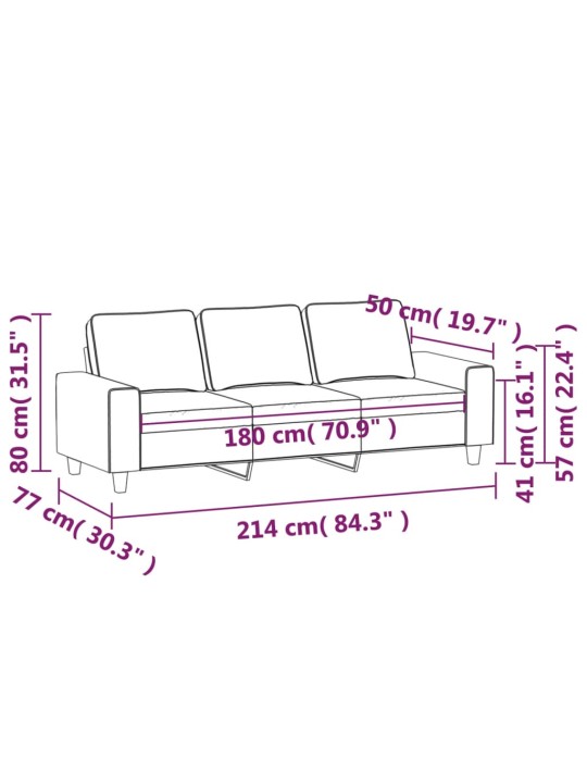 Trivietė sofa, šviesiai geltonos spalvos, 180cm, audinys
