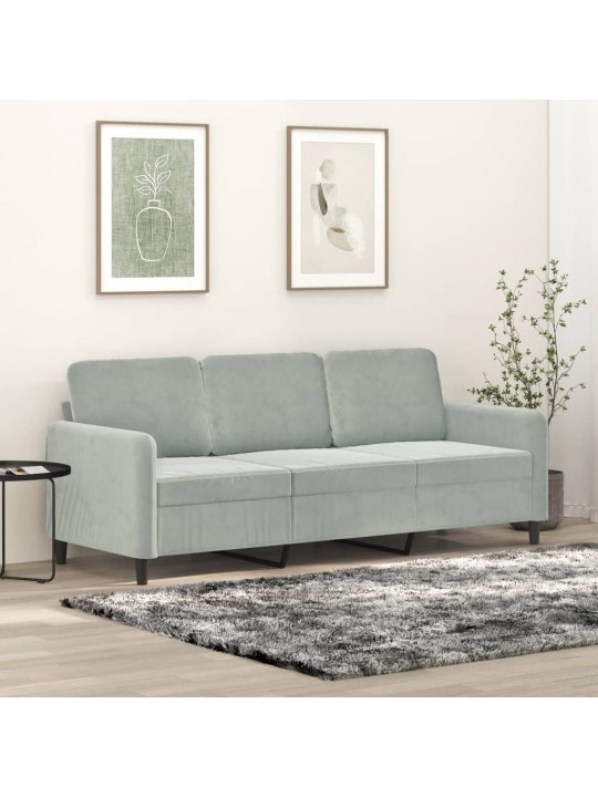Trivietė sofa, šviesiai pilkos spalvos, 180cm, aksomas