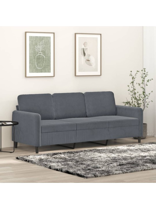 Trivietė sofa, tamsiai pilkos spalvos, 180cm, aksomas