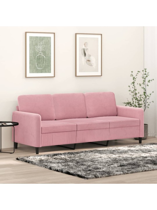 Trivietė sofa, rožinės spalvos, 180cm, aksomas