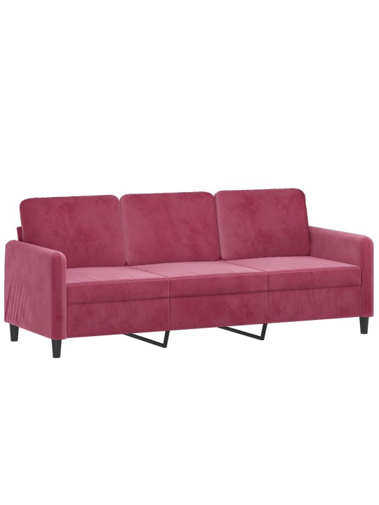 Trivietė sofa, raudonojo vyno spalvos, 180cm, aksomas