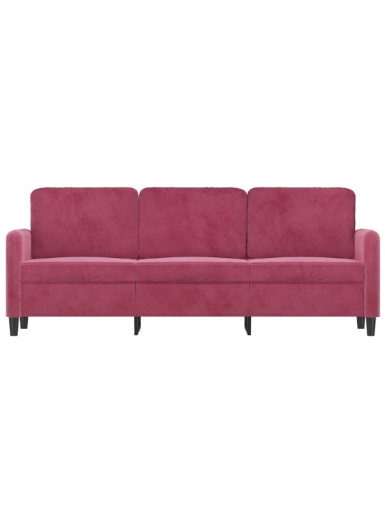 Trivietė sofa, raudonojo vyno spalvos, 180cm, aksomas