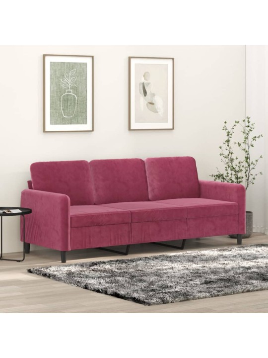 Trivietė sofa, raudonojo vyno spalvos, 180cm, aksomas
