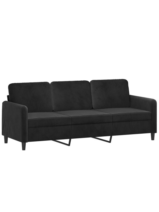 Trivietė sofa, juodos spalvos, 180cm, aksomas