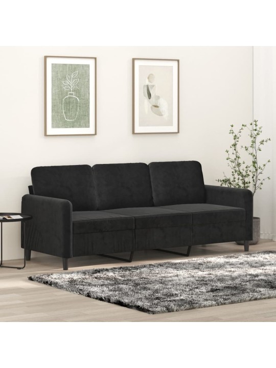 Trivietė sofa, juodos spalvos, 180cm, aksomas