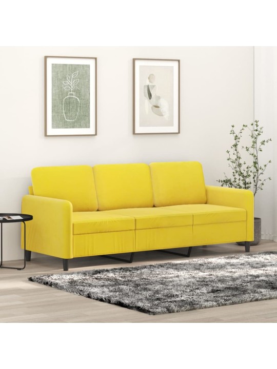 Trivietė sofa, geltonos spalvos, 180cm, aksomas