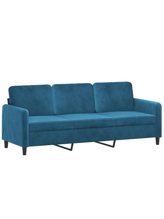 Trivietė sofa, mėlynos spalvos, 180cm, aksomas