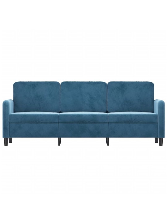 Trivietė sofa, mėlynos spalvos, 180cm, aksomas