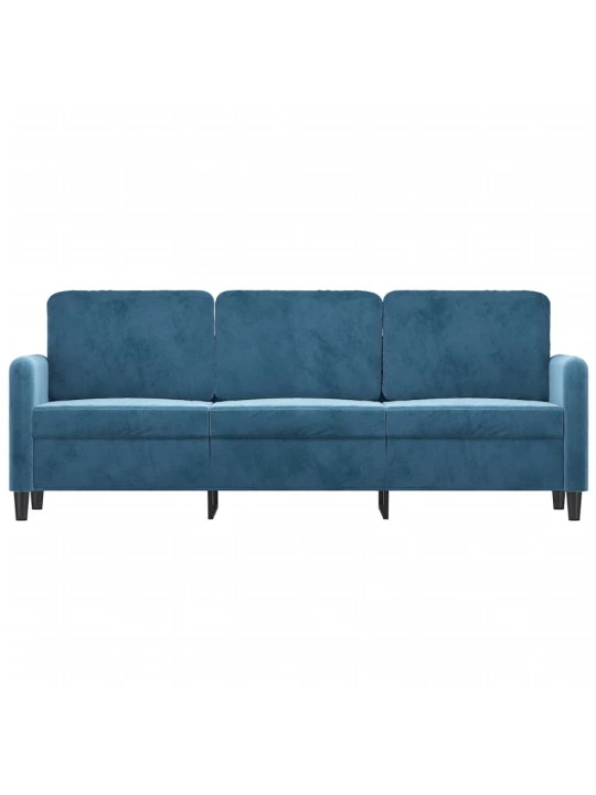 Trivietė sofa, mėlynos spalvos, 180cm, aksomas