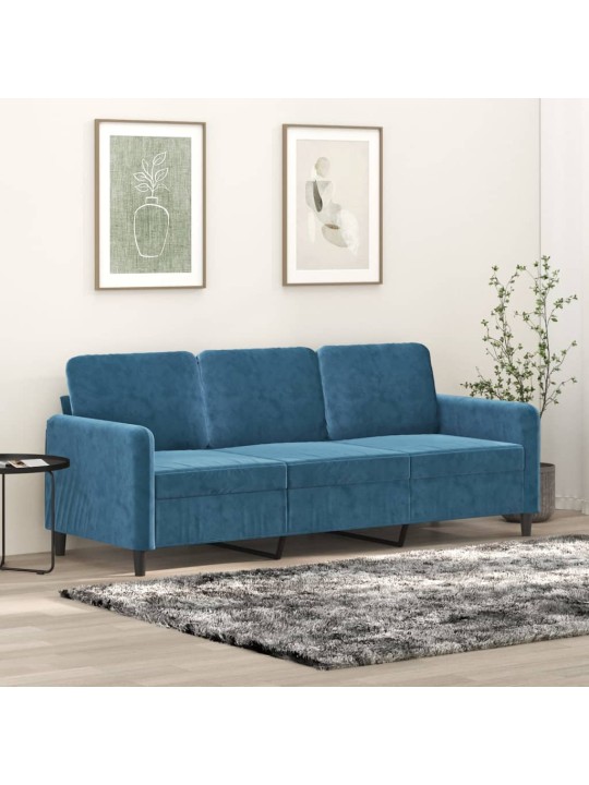 Trivietė sofa, mėlynos spalvos, 180cm, aksomas