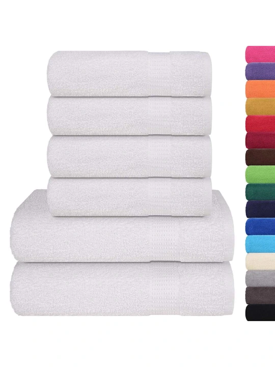 Rankšluosčių rinkinys, 6vnt., balti, 100% medvilnė, 360g/m²