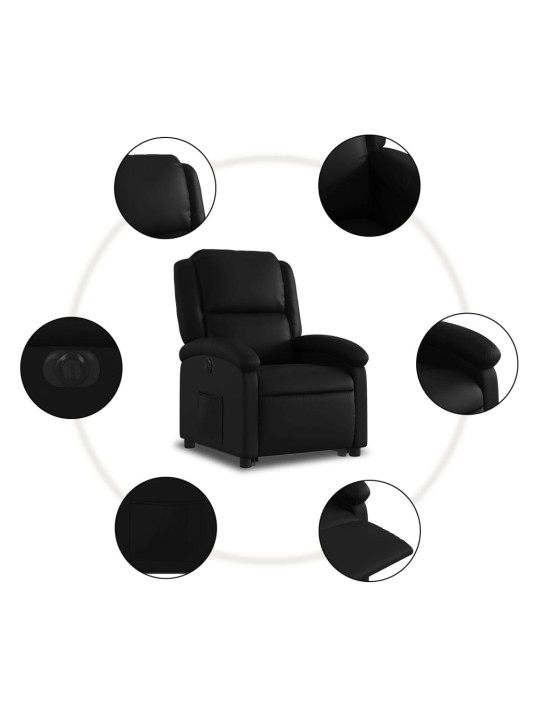 Atsistojantis elektrinis krėslas, juodas, dirbtinė oda