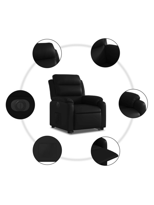 Atsistojantis elektrinis krėslas, juodas, dirbtinė oda