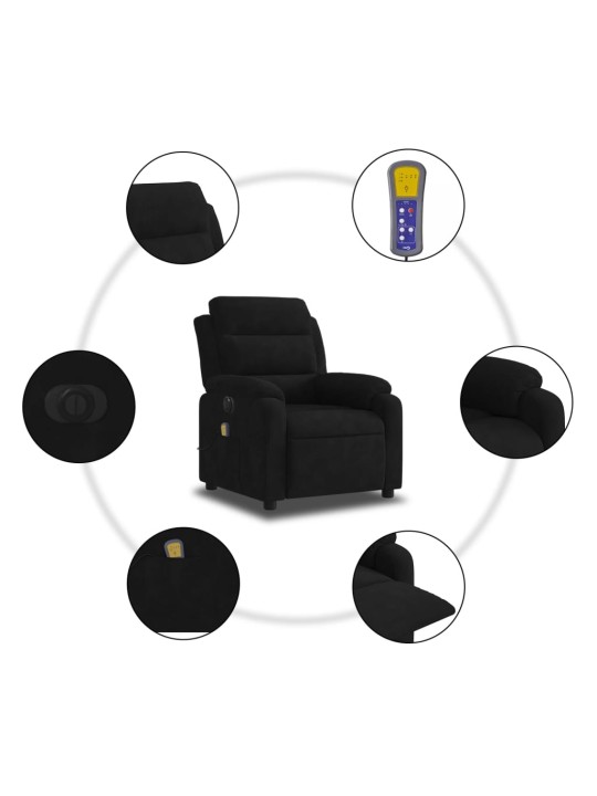 Elektrinis atlošiamas masažinis krėslas, juodas, aksomas