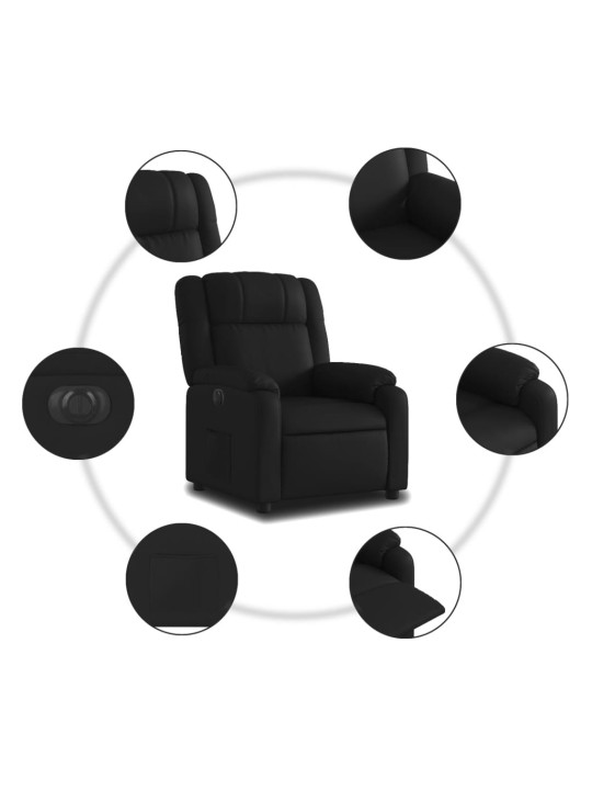Elektrinis atlošiamas krėslas, juodos spalvos, dirbtinė oda