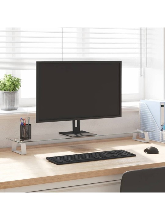 Monitoriaus stovas, baltas, 100x20x8cm, stiklas ir metalas