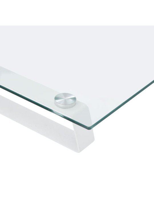 Monitoriaus stovas, baltas, 100x35x8cm, stiklas ir metalas