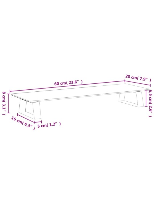 Monitoriaus stovas, juodas, 60x20x8cm, stiklas ir metalas