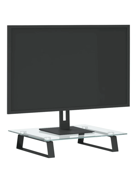 Monitoriaus stovas, juodas, 40x35x8cm, stiklas ir metalas