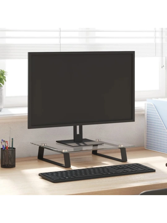 Monitoriaus stovas, juodas, 40x35x8cm, stiklas ir metalas