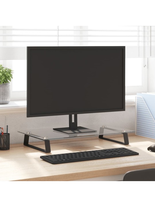 Monitoriaus stovas, juodas, 60x35x8cm, stiklas ir metalas