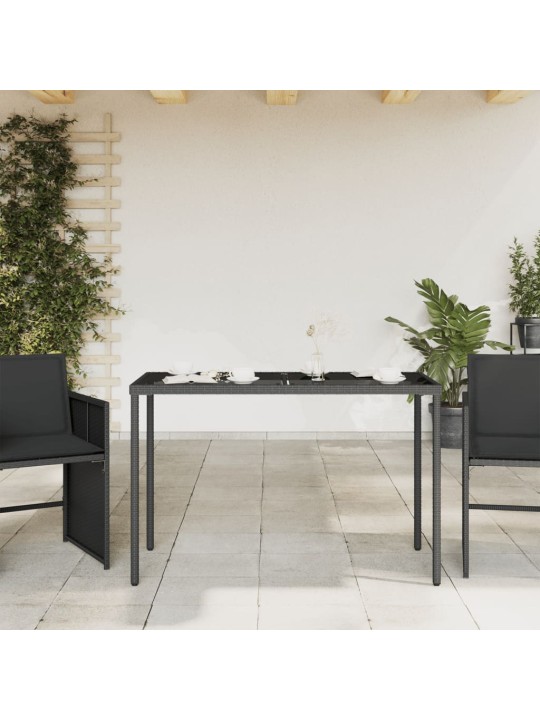 Stalas su stikliniu stalviršiu, juodas, 115x54x74cm, ratanas