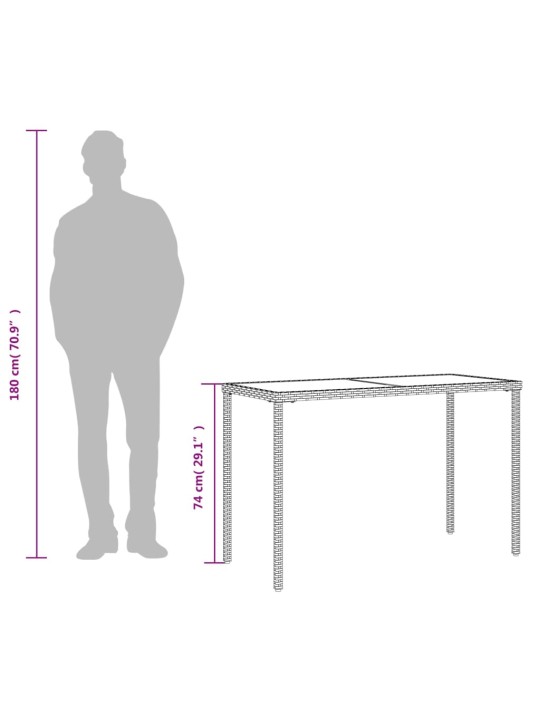 Stalas su stikliniu stalviršiu, pilkas, 115x54x74cm, PE ratanas