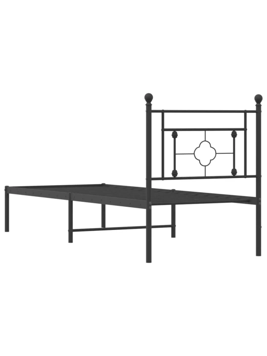 Metalinis lovos rėmas su galvūgaliu, juodos spalvos, 75x190cm