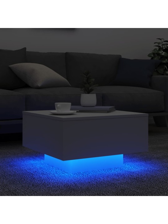 Kavos staliukas su LED lemputėmis, baltos spalvos, 55x55x31cm